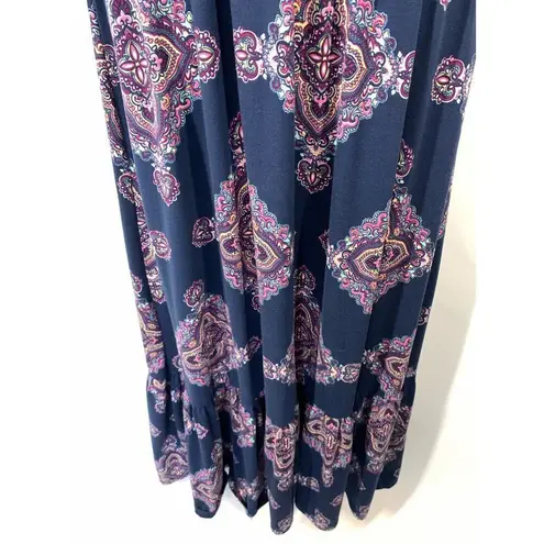 French Grey Women's Sleeveless Keyhole Maxi Halter Dress Blue Size Medium