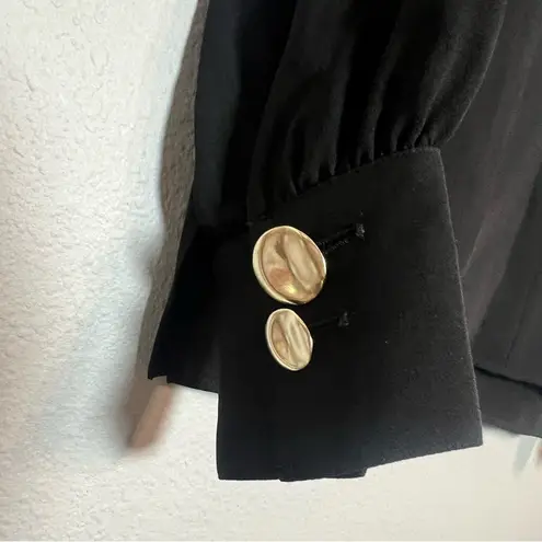 Lafayette 148 Black Mockneck Silk Blouse Top Medium Keyhole Gold Cuff Button