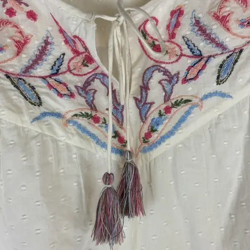Ruff Hewn Boho Cream Floral Embroidered Cold Shoulder Peasant Shirt Western