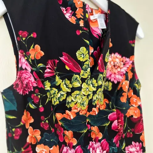 London Times Black and Pink Fit and Flare Midi Dress women’s size 10 back zip