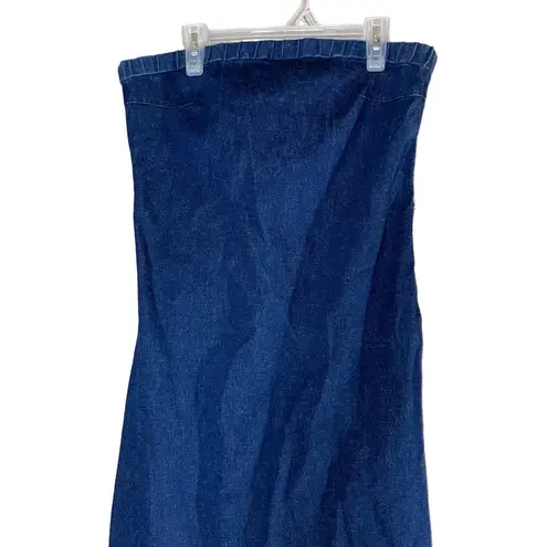 Stacy Womens Size Small Denim Strapless Tube Top Ruffled Hem Vintage Y2K Dress Blue