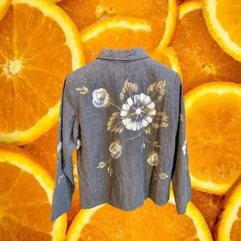 Alex Kim Gray Floral Embroidered Sequined Button Down Blazer Women's Size S