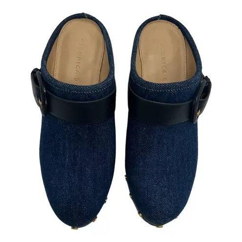 Veronica Beard  Dacey Buckle Platform Clogs Eclipse Blue Denim Mules Slip On 6