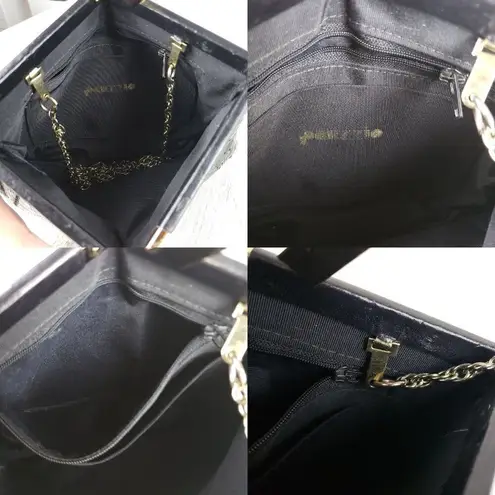 Palizzio Shiny Black Gold Chain Snakeskin Textured Shoulder Bag Women's Purse