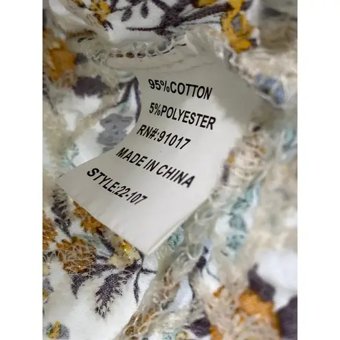 Solitaire Ruffled Floral Print Eyelet Paisley Embroidered Boho Blouse Size Large