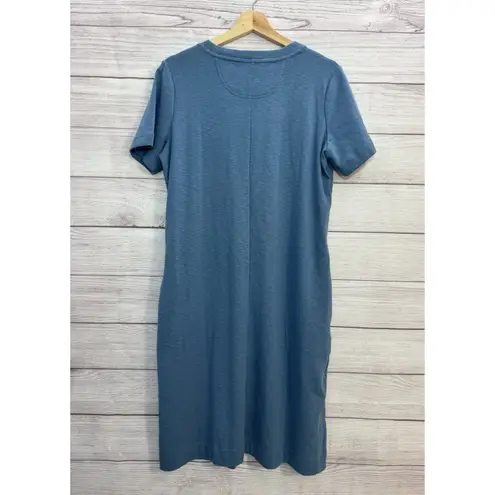 LL Bean Rocky Coast Slub Knit Split Neck Dress, NWT, Blue, Size MEDIUM Blue