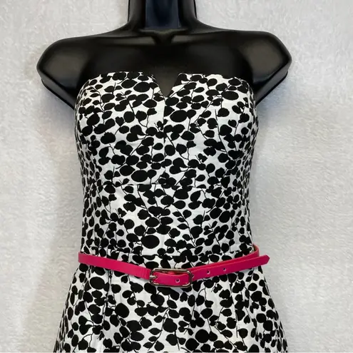 Max and Cleo Black & White Dot Print Belted Strapless Mini Dress Size 4