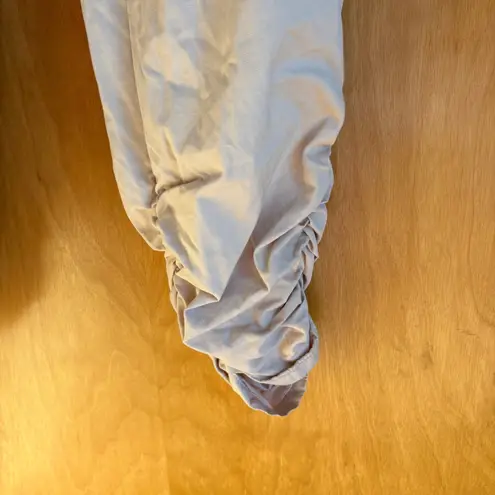 Free People  Beige Linen Blend Cargo Jogger Pants Ruched Cuff Drawstring Waist XS