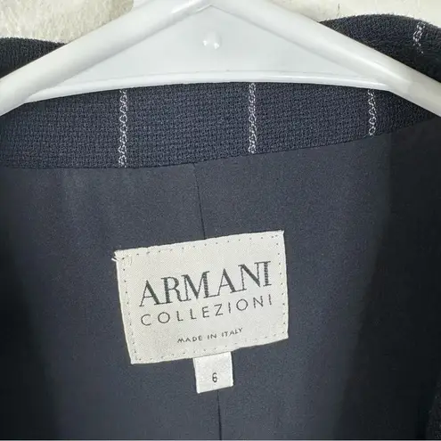 Armani Collezioni Navy Blue Pin Striped Wool Blend Blazer Jacket Size 6