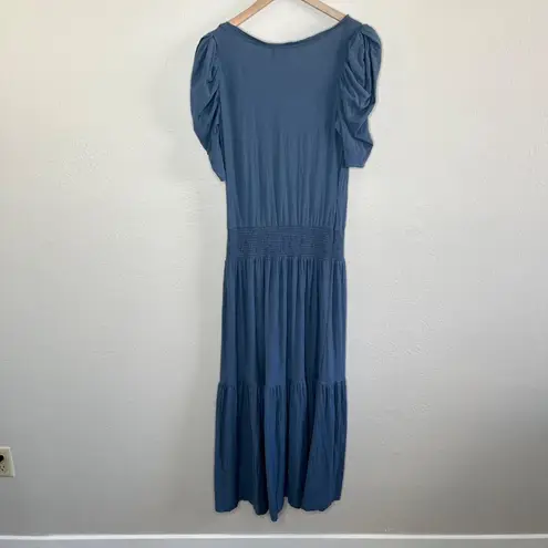 Nation Ltd Womens Thea Sweetheart puff sleeve Blue Smocked Waist Maxi Dress M