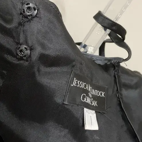 Jessica McClintock Gunne Sax Black Vintage Gown Party Dress Sz 1 Satin