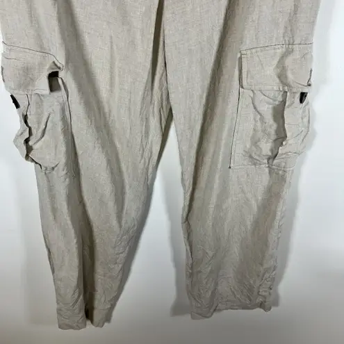 Massimo Dutti Massimo Dutti Linen Blend Tan Cargo Leg Sz 10 Pants High Waist Resort Vacation