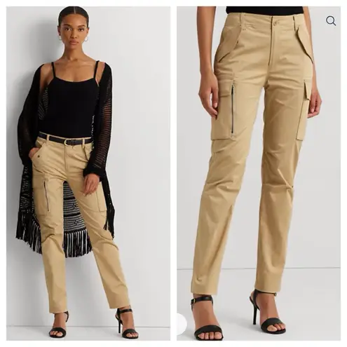 Ralph Lauren NEW Lauren  Womens Cotton Sateen Cargo Pants Tan Size 16 $165