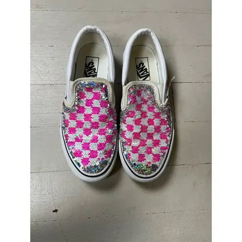 Vans  Sequence Silver and Pink And White Checkered Slip On Sneaker Women’s 8.5