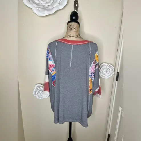 easel NTM: Oversized Black & White Striped Mixed Media Hi-Low Boho Top Sz M