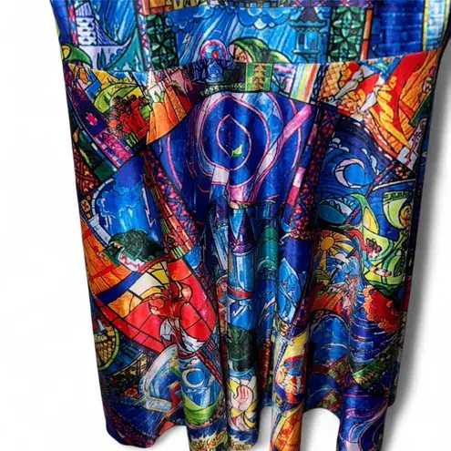 Stained Glass Fairytale Skater Print Dress Blue