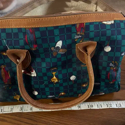 Naturalizer Green and Brown Tote Bag Set with Leather Handles Golf Theme 3 pcs