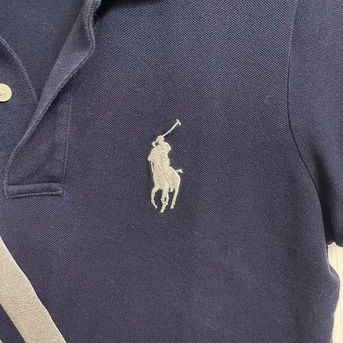 Ralph Lauren Vintage Women’s  Golf Polo Shirt Navy Blue Big Pony Silver Stripes