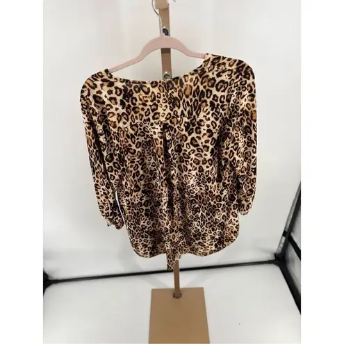Month Of Sundays Cheetah Print Roll Tab 3/4 Sleeve Shirt Womens Size 1X