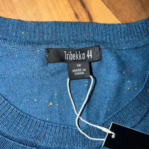 Tribekko 44 Blue Speckled Crew Neck Sweater Size 1X Asymmetrical Hem New fall