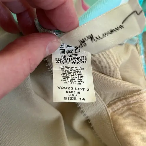 Adrienne Vittadini Aqua/Pink/Yellow Floral One Piece Bathing Suit sz 14