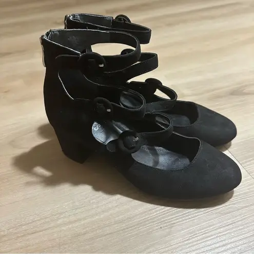 Charles by Charles David Charles by Charles Black Suede Triple Strap Mary Jane Block Heel Shoes 7.5‎