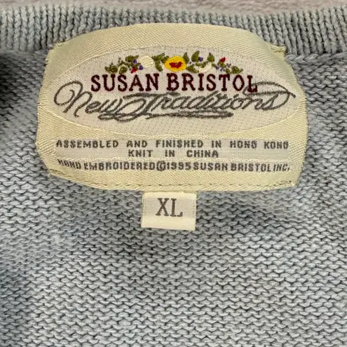 Susan Bristol Cardigan Sweater Short Sleeve Embroidered Knit Top XL - Flawed