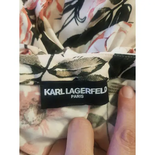 Karl Lagerfeld Blouse Size XL Tunic Floral Bow Tied Pleated Knit Secretary