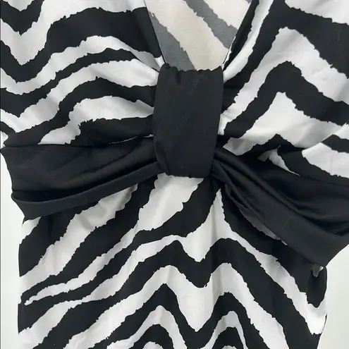 L8ter Black White zebra babydoll Y2K Tie back short sleeve top XL flowy animal