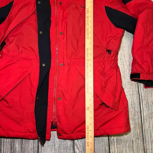 LL Bean Womens Red Black Insulated Ski Snowboard Jacket Parka Large Hooded 90s