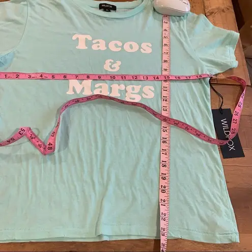 Wildfox  Distressed Tee Green "Tacos & Margs" size small, NWT