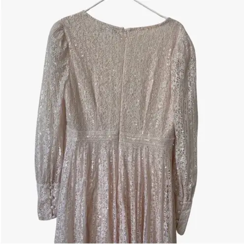 Mac Duggal 93679 Long Sleeve A Line Maxi Gown Dress Pink Lace Sequin 10