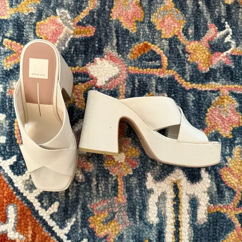 Dolce Vita Wonder Ivory Leather Platform Slide Sandals 9 White