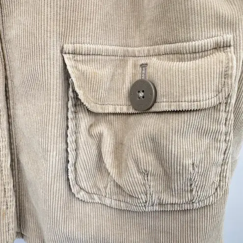 Gentle Fawn Tan Beige Corduroy Peplum Jacket Double Breasted Pleated Yoke Medium