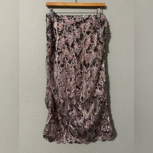 ZARA  Metallic Multicolored Luxury Sequin High Waisted Skirt Scalloped Hem Sz S