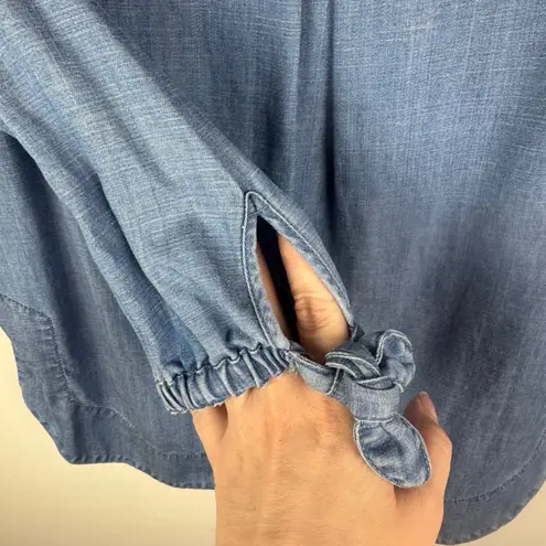 Vineyard Vines  Chambray Popover Blouse XXS Blue Tie Cuff Coastal‎ Cowgirl Preppy