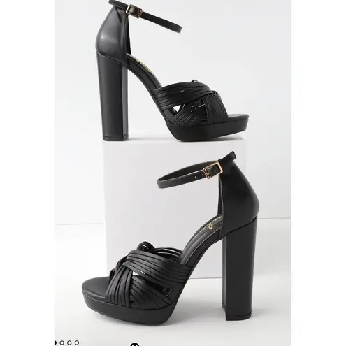Lulus Shoes Womens Size 8 Black Sivan Platform Strappy Block Heel Evening Party