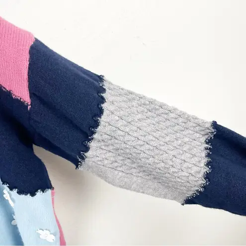 ADORA Multicolored Long Balloon Cuff Sleeves Patchwork Floral Detail Sweater M/L Size L