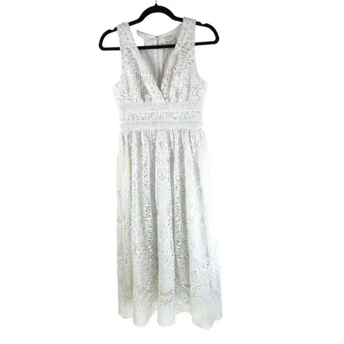 Shoshanna Midnight Christabella Dress Lace Hourglass Sleeveless V-Neck White 2