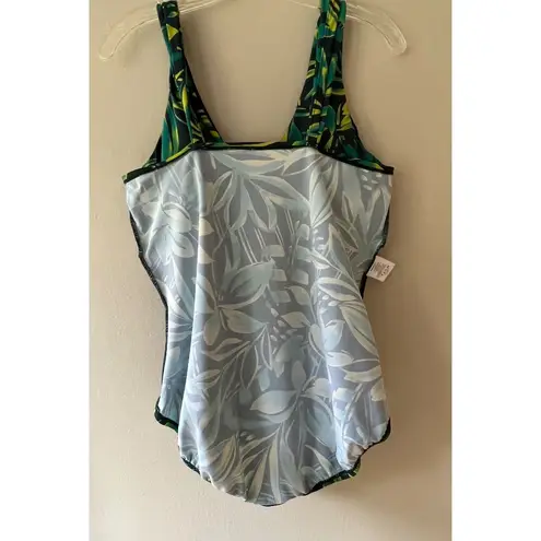 Lands End Plus Size 16 Tummy Ruched One Piece Lined Swimsuit Green Floral Black