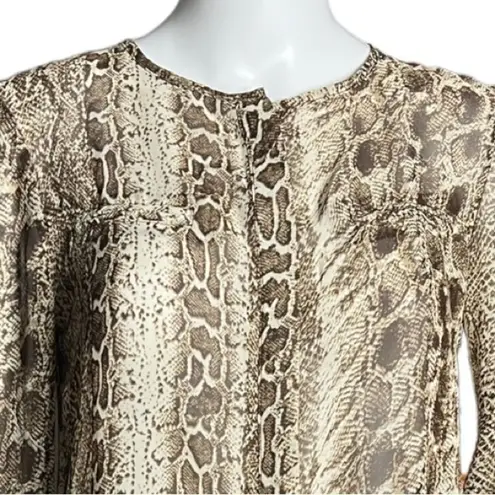 OVI Shirt Womens Small Brown Cream Snake Print Button Front Blouse Sheer Edgy