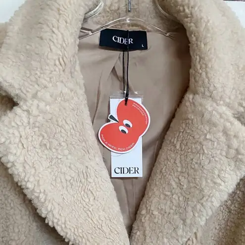 Cider Longline Teddy Jacket Solid Belted Coat Khaki SZ L NWT