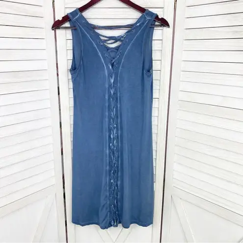 Cable & Gauge Lace Up Back Sleeveless T Shirt Dress Blue XS