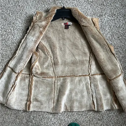 Live a Little Faux Suede Faux Fur Tan Vest Bohemian Casual Western 70s Retro XL