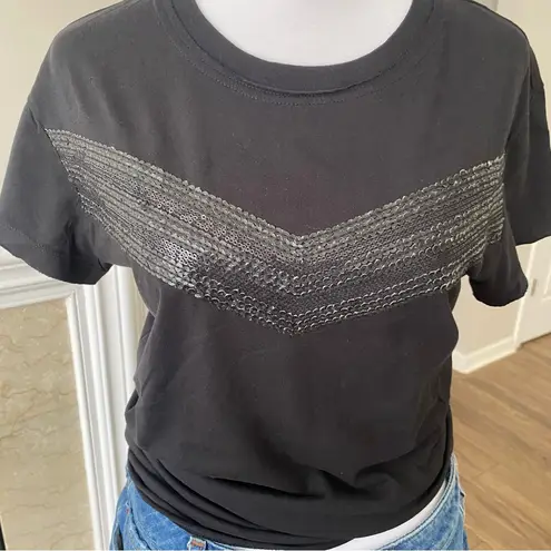 Diesel Black Sequin Chevron T-Shirt Women’s Size M Casual Graphic Tee