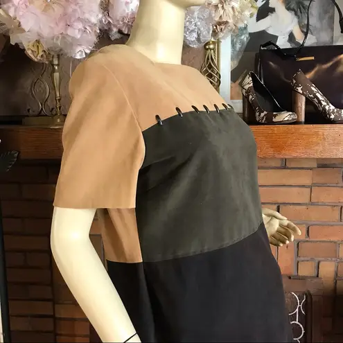 1990'S SAG HARBOR TAN, BROWN AND OLIVE GREEN FAUX SUEDE COLOR