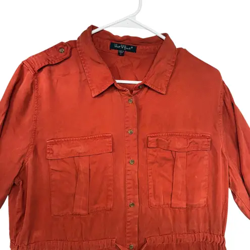 Velvet Heart Rust Utility 100% Tencel Dress Button Front Drawstring Waist L