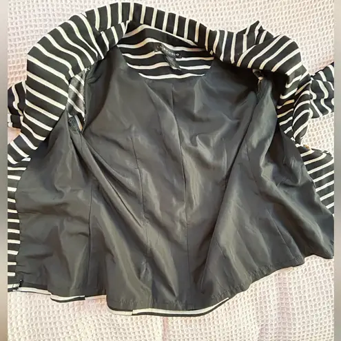 Lmstudio black white preppy horizontal striped knit tailored fit lined blazer 8