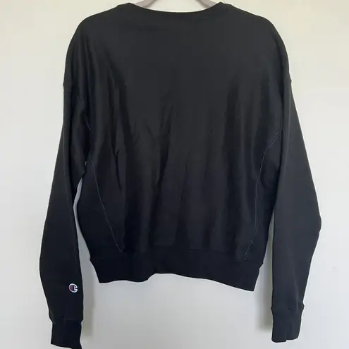 Champion  Fleece Pullover Sweatshirt Black MEDIUM Reverse Weave embroidered Logo