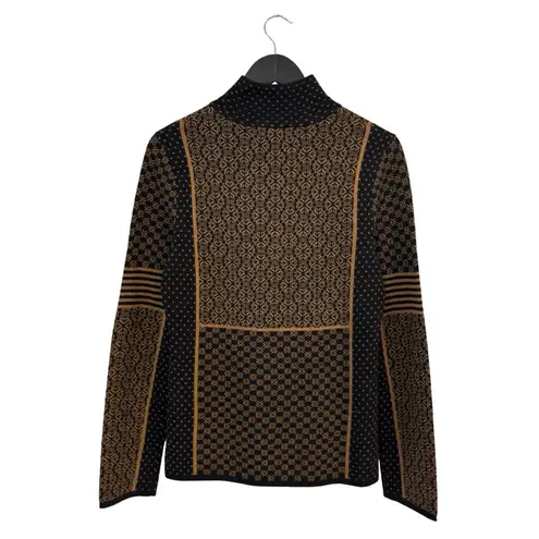 Krimson Klover Pow Zip Neck Merino Wool Sweater Pecan Nordic Jacquard Medium Tan